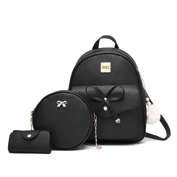 Mini Leather Backpack Purse 3-Pieces Fashion Bowknot Zier Bags Cute Casual >:) - Picture 1 of 6
